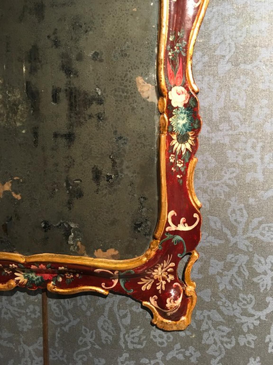 Venice Italy Mid 18th Century Red Wooden Lacquered Mercury Glass Mirror photo 15297.0