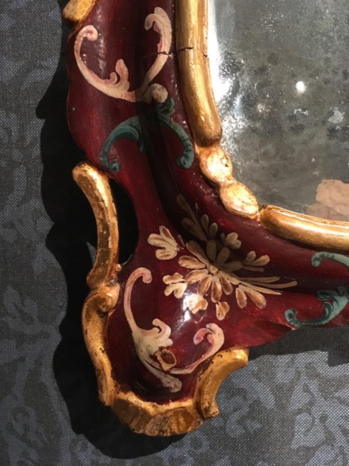 photo furniture Venice Italy Mid 18th Century Red Wooden Lacquered Mercury Glass Mirror