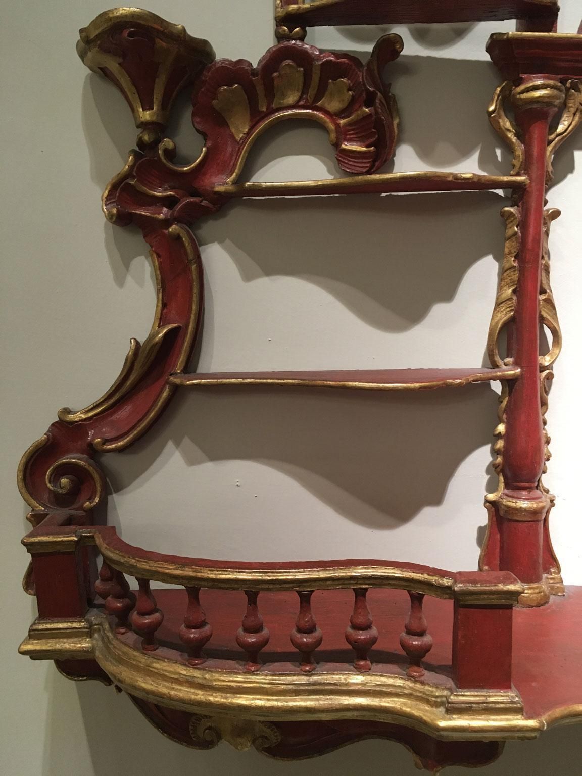 1750 Venezia Italy Wooden Red Lacquered Carved Credenza Porcelain Holder photo Furniture