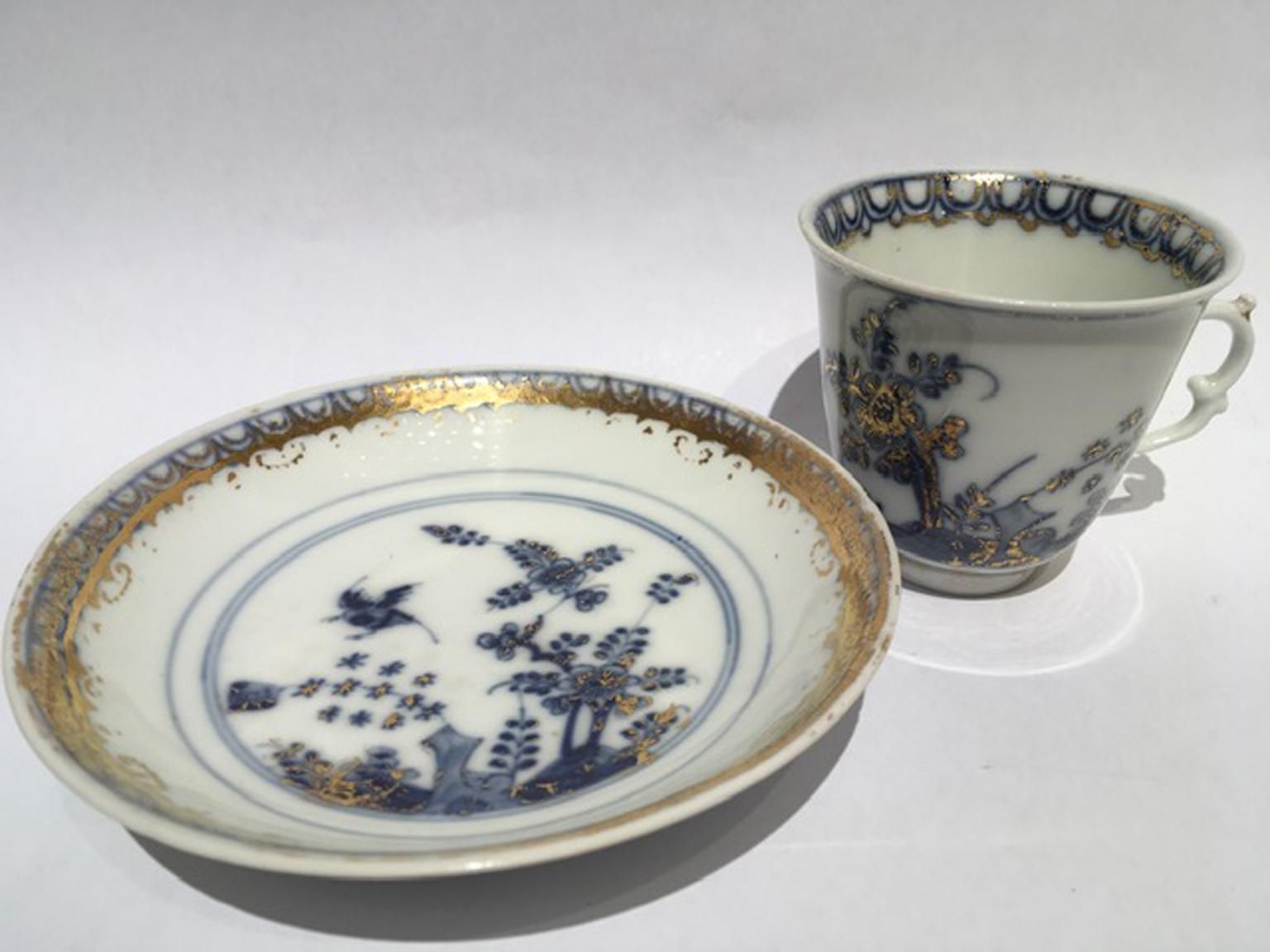 Meissen Mid 18th Century Porcelain Cup With Dish White Blue And Gold photo 1275.0