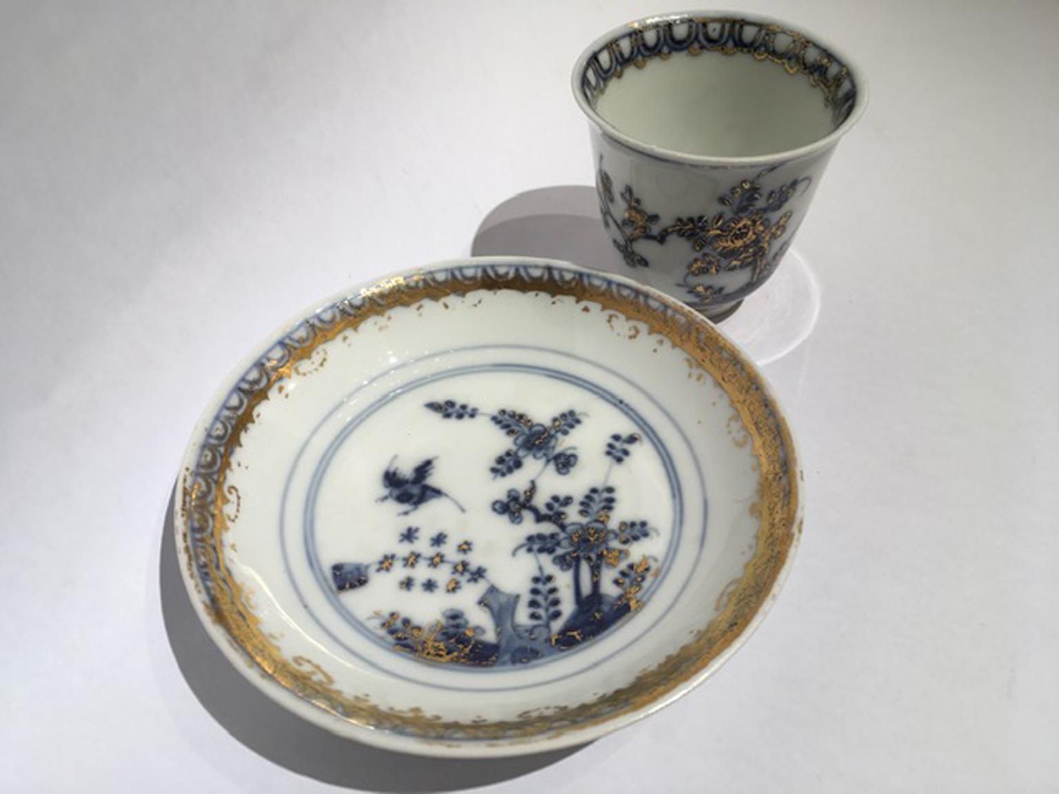 Meissen Mid 18th Century Porcelain Cup With Dish White Blue And Gold photo buy