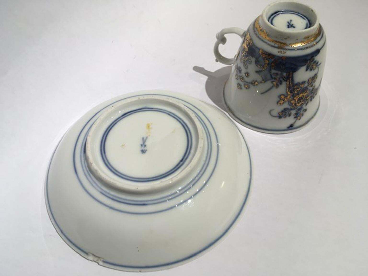 Home Decor Meissen Mid 18th Century Porcelain Cup With Dish White Blue And Gold photo