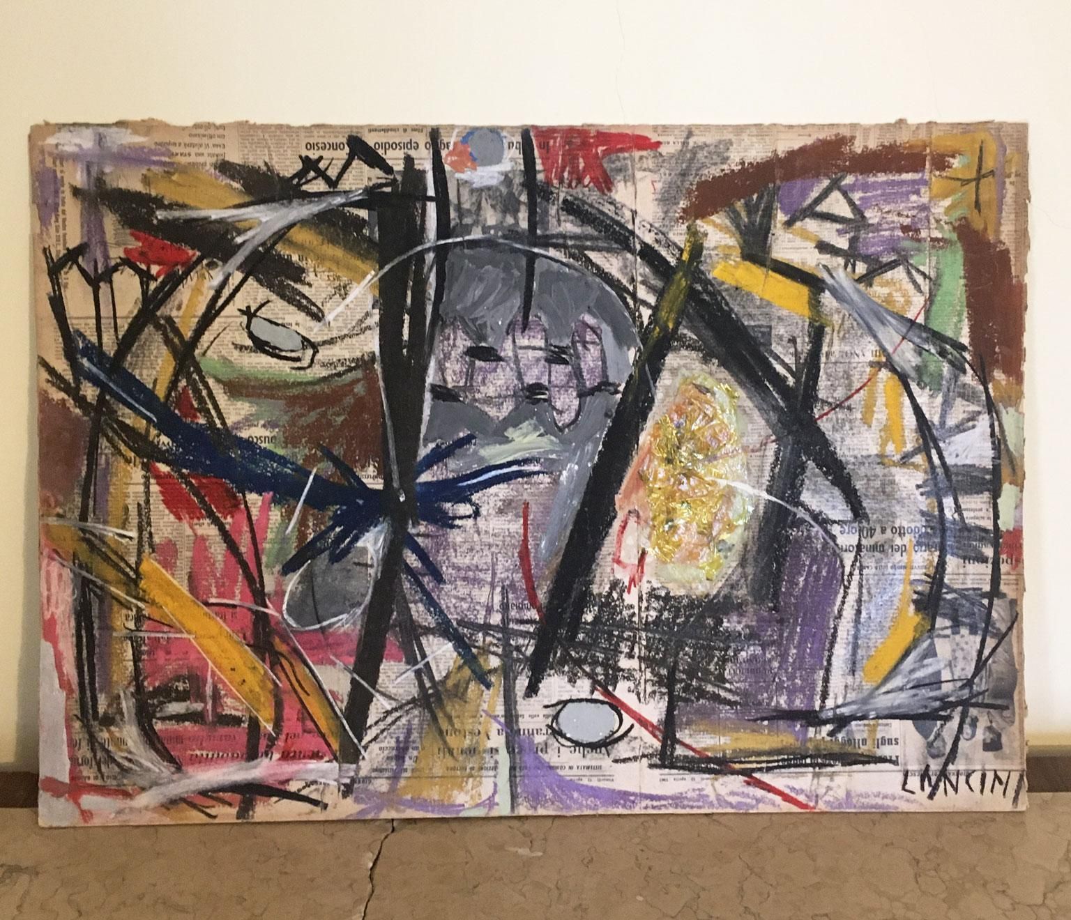 1962 Italy Abstract Pastel Painting And Paper Collage By Ermete Lancini photo for sale