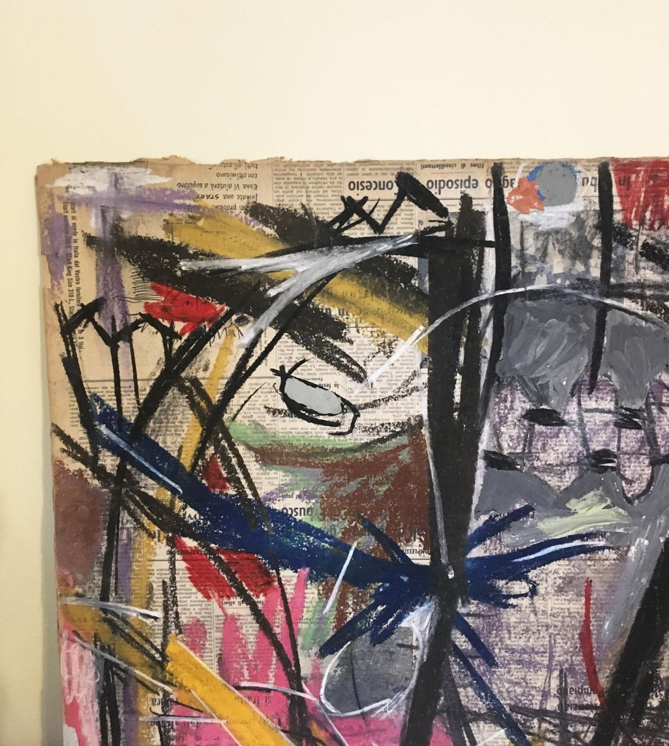 1962 Italy Abstract Pastel Painting And Paper Collage By Ermete Lancini photo Art
