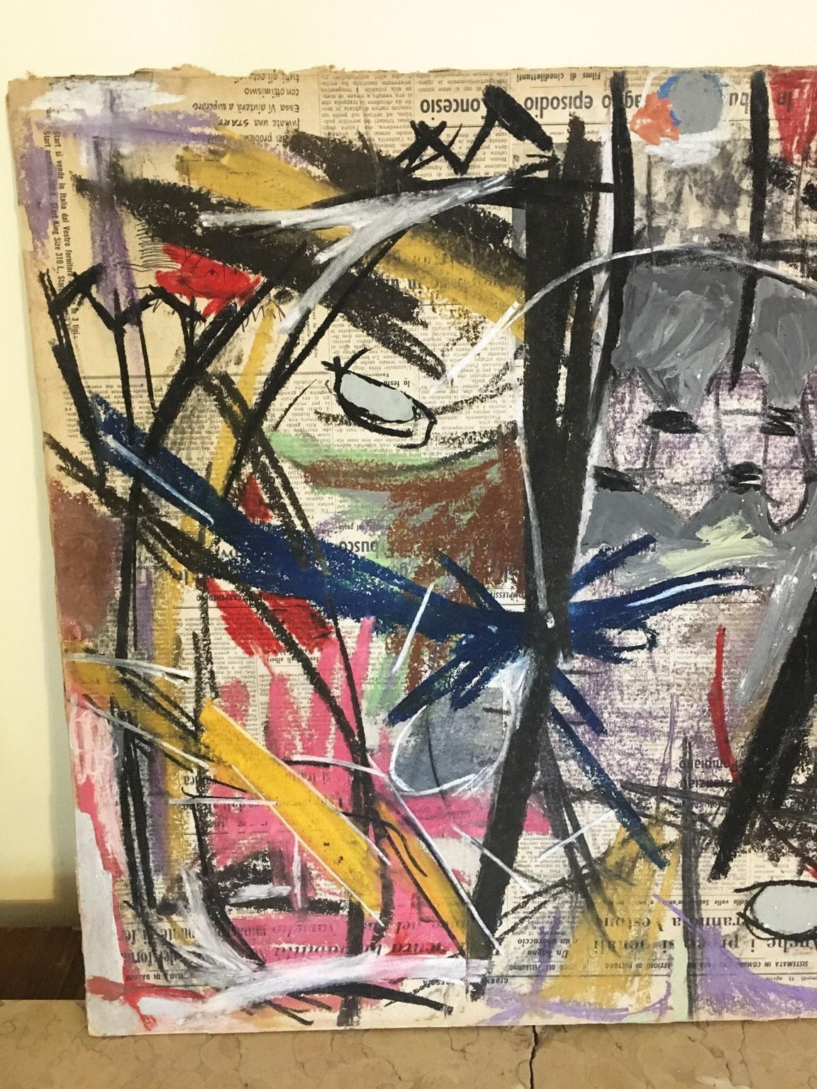 photo vinterior 1962 Italy Abstract Pastel Painting And Paper Collage By Ermete Lancini