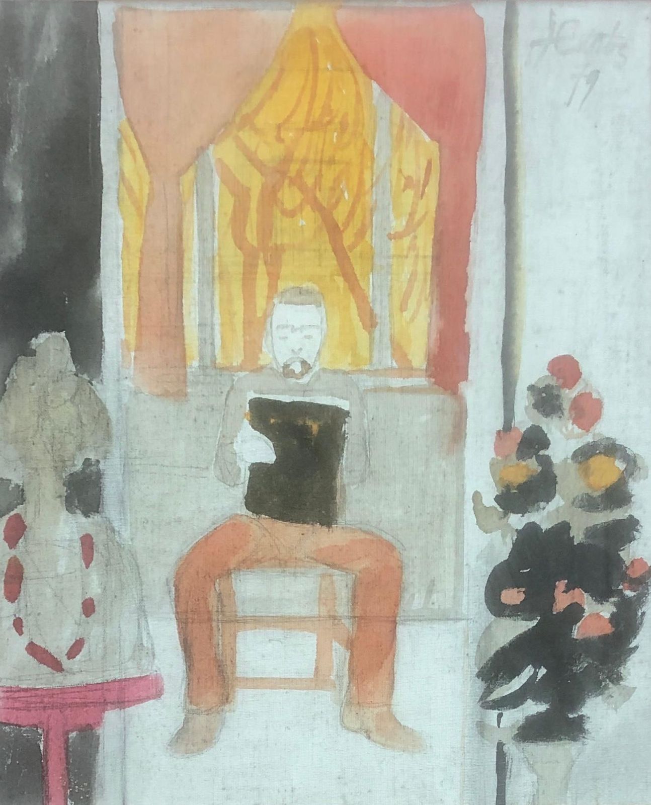 Jordi Curos Self Portrait Mixed Media Painting 1979