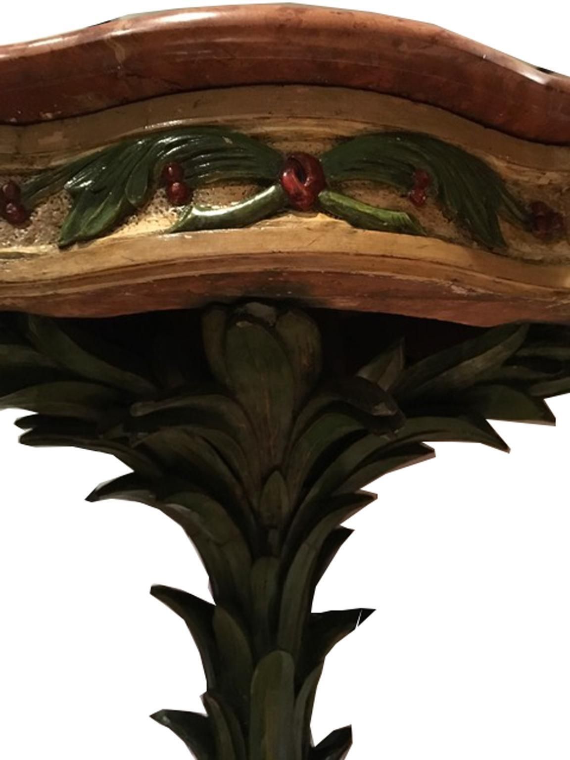 Venice Italy Mid 18th Century Pair Of Corner Console Lacquered Wood Red Marble photo for sale