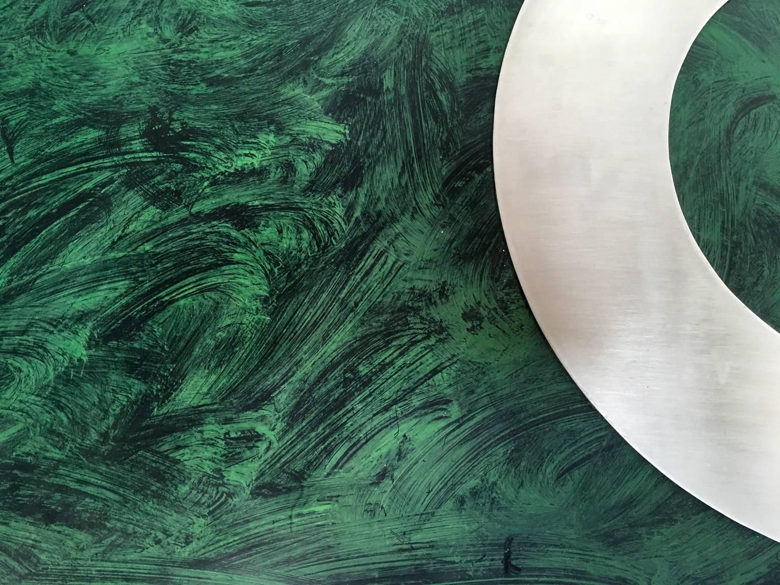 1970 Post Modern Green Patinated Wood And Stainless Steel Coffee Table photo furniture