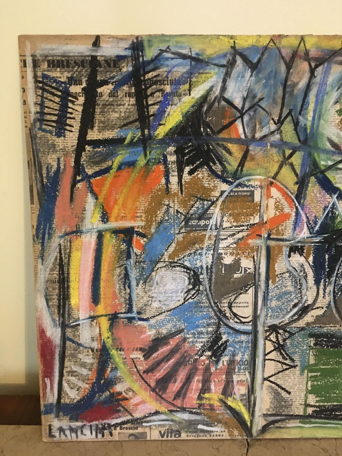 1962 Italy Abstract Painting And Paper Collage By Ermete Lancini photo 1462.0