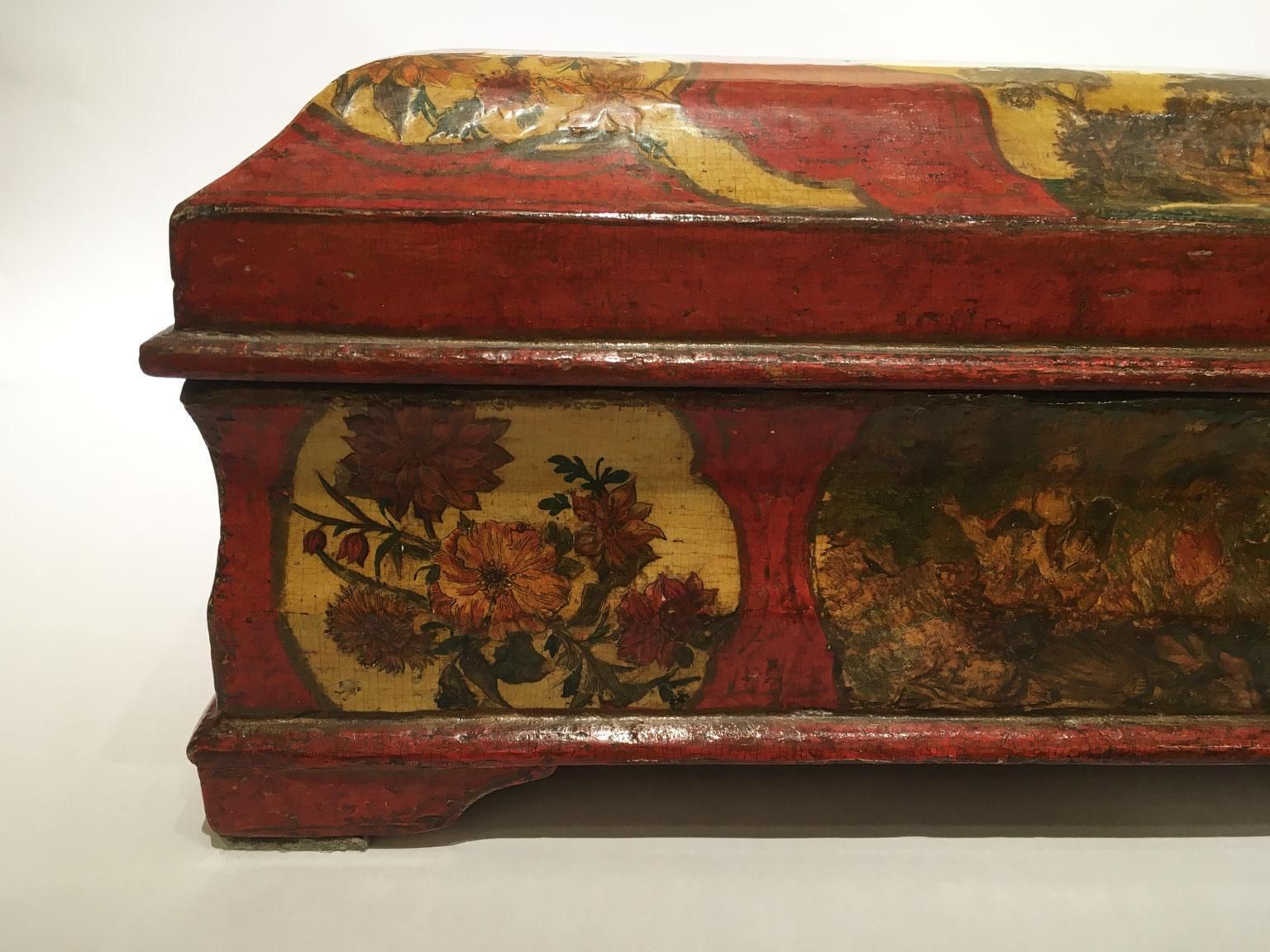 1750 Venezia Italy Lacquered Red And Yellow Wooden Box Jewelry Case photo Home Decor