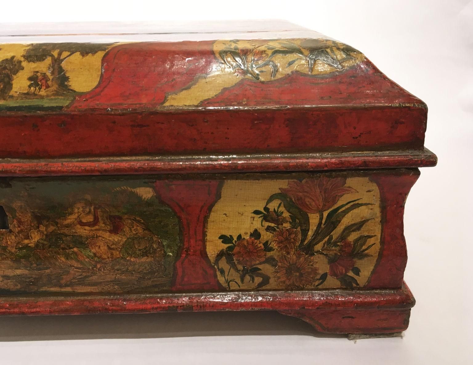 1750 Venezia Italy Lacquered Red And Yellow Wooden Box Jewelry Case photo 10198.0