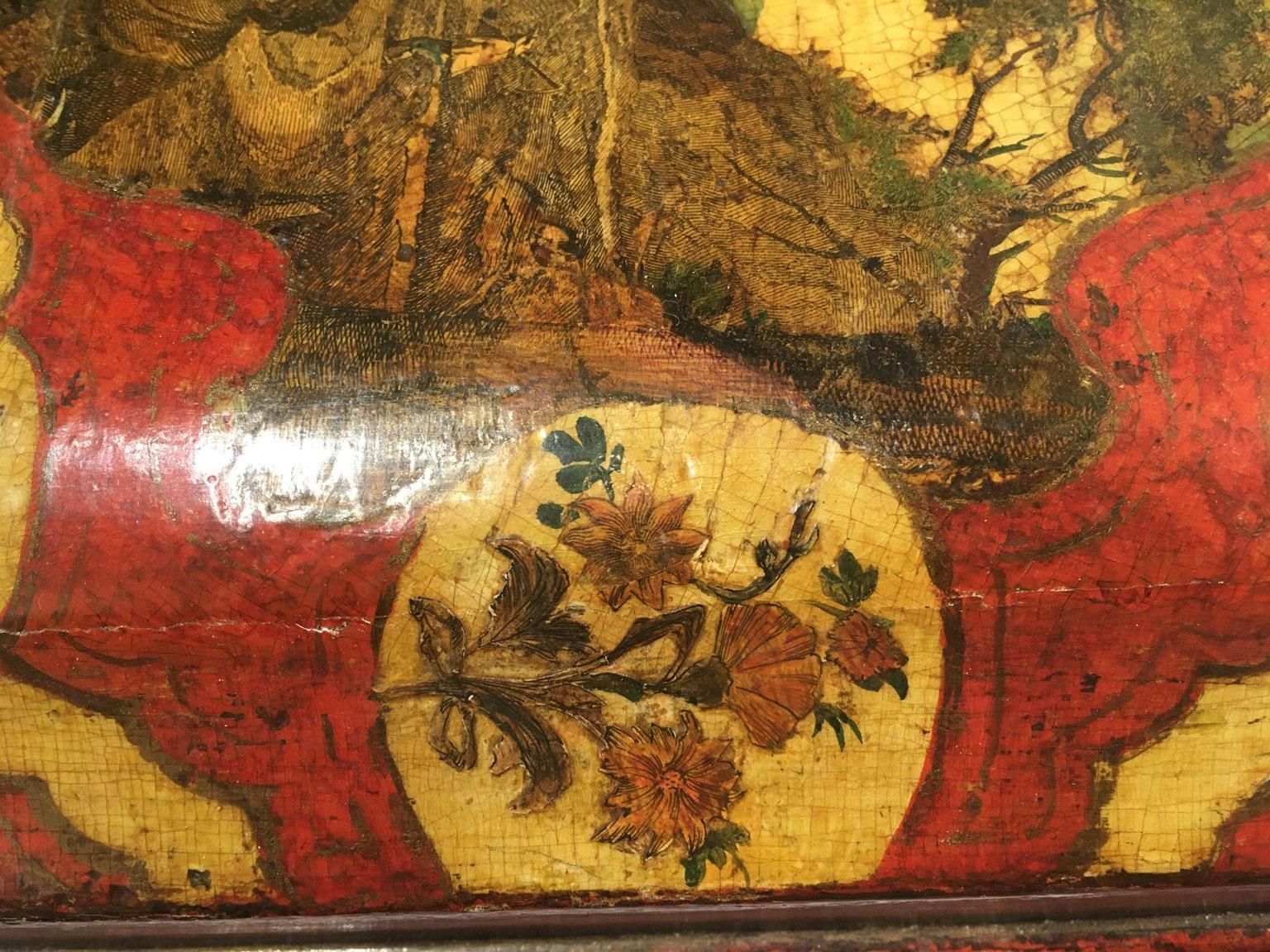 photo for sale 1750 Venezia Italy Lacquered Red And Yellow Wooden Box Jewelry Case