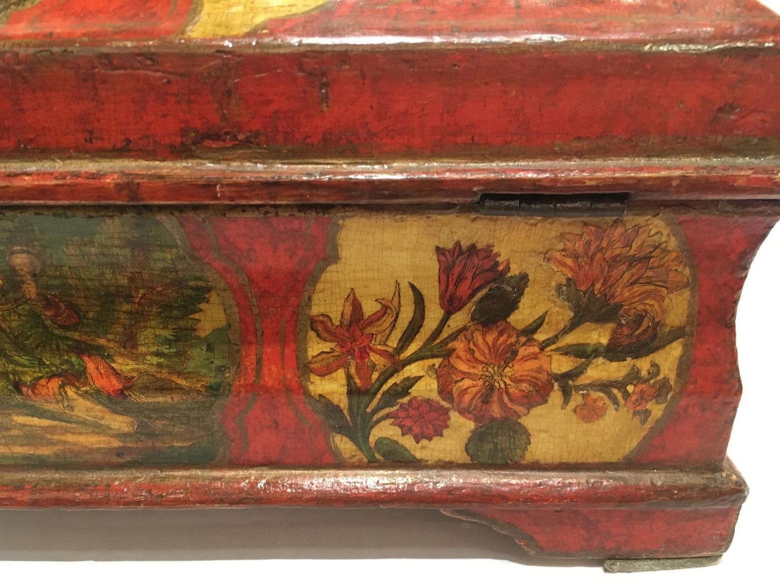 photo buy 1750 Venezia Italy Lacquered Red And Yellow Wooden Box Jewelry Case