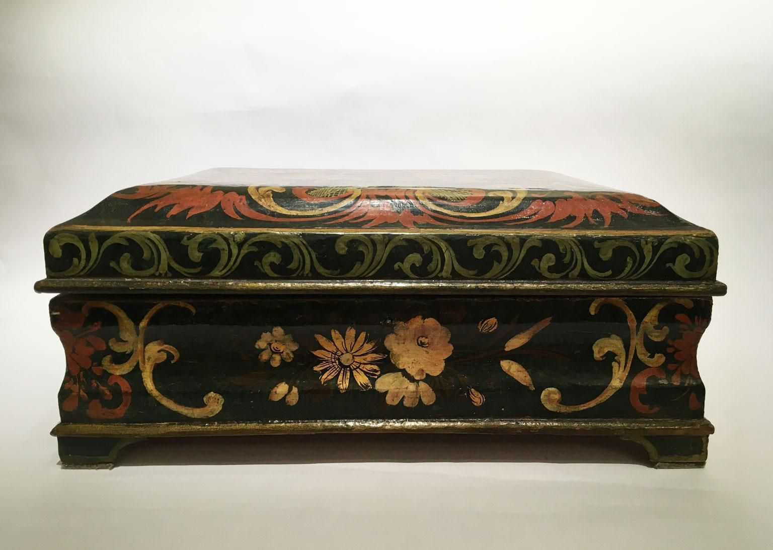 1750 Venezia Italy Lacquered Dark Blue Wooden Box With Golden Decoration photo for sale