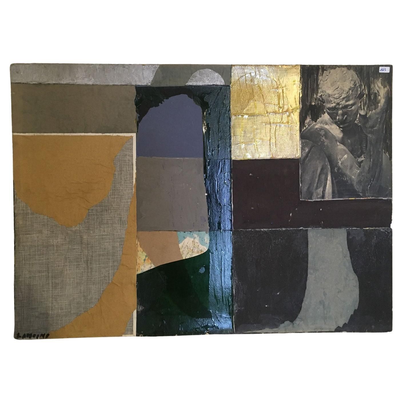 1960 Italy Abstract Painting And Paper Collage By Ermete Lancini