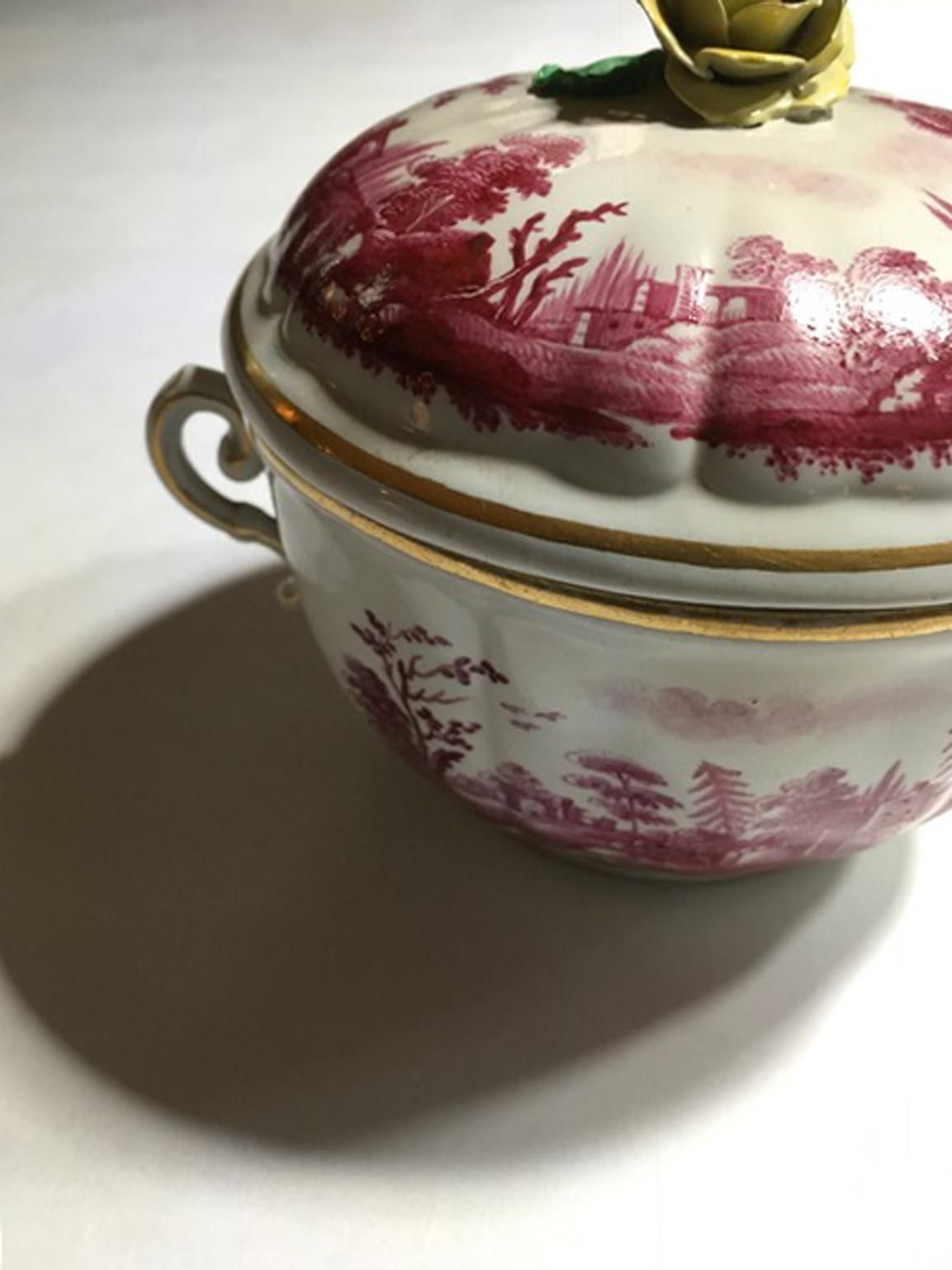 2550.0 Italy Richard Ginori Mid 18th Century Pink Porcelain Covered Cup With Landscapes photo