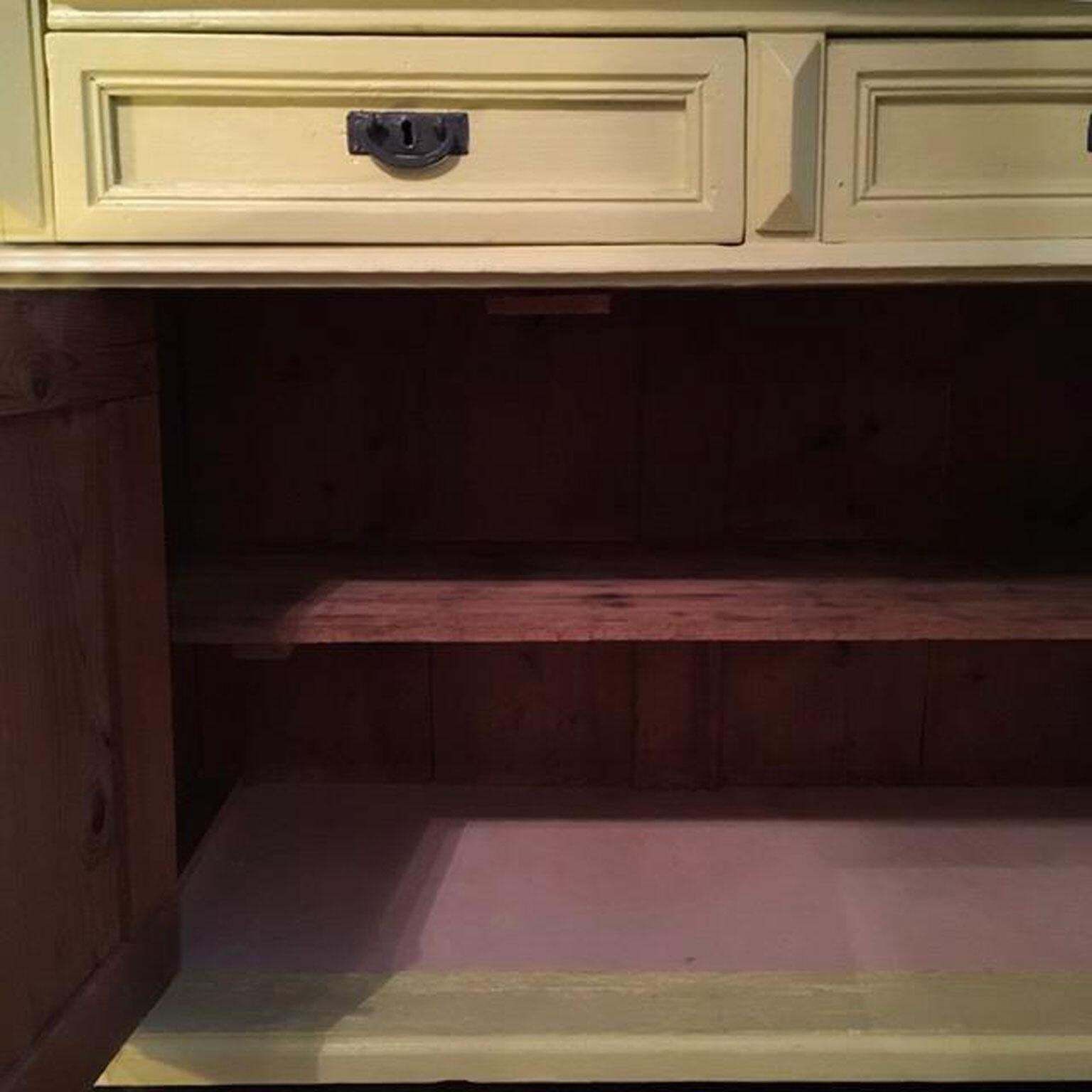 Italy Mid 19th Century Yellow Wood Buffet With Yellow Glass Shelves photo vintage