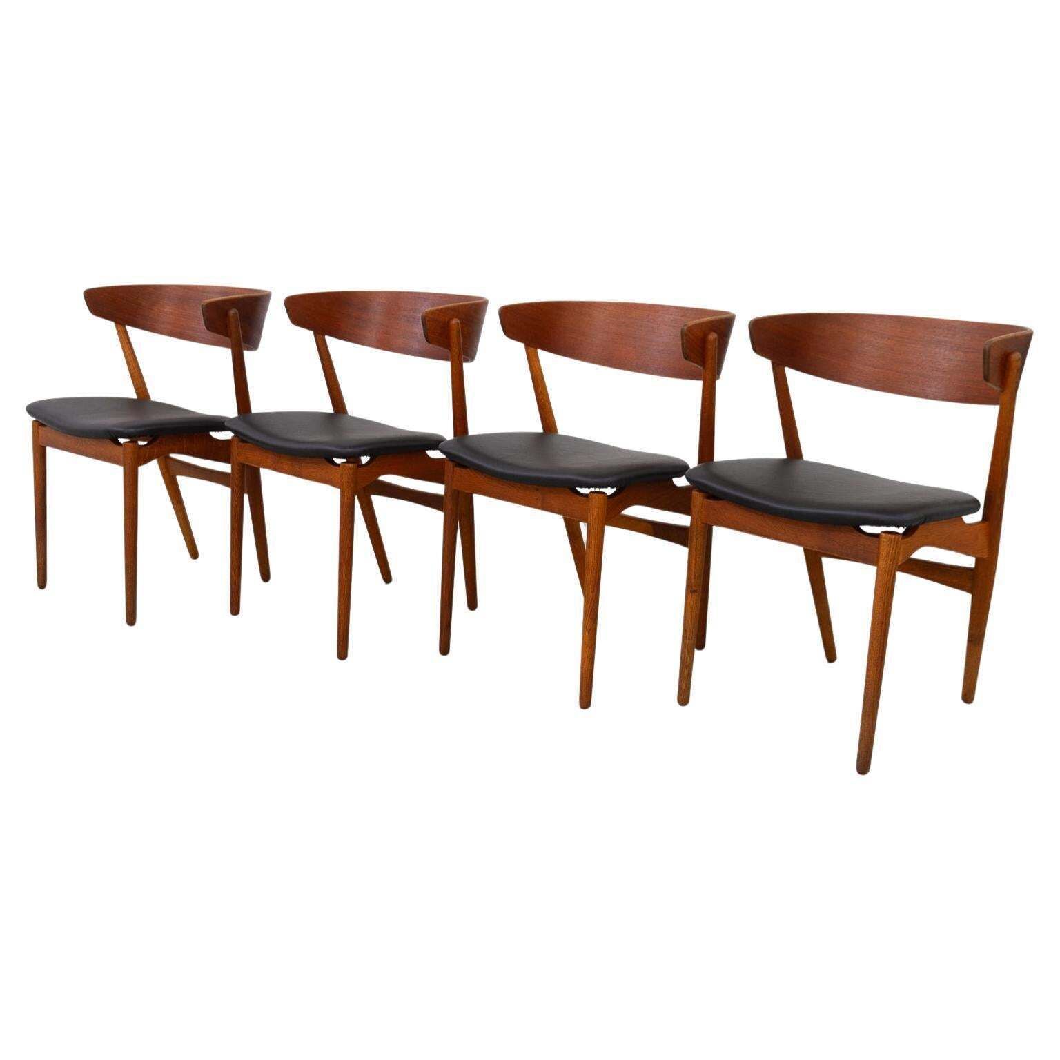 Vintage Danish Teak Dining Chairs No. 7 By Helge Sibast 1960s Set Of 4