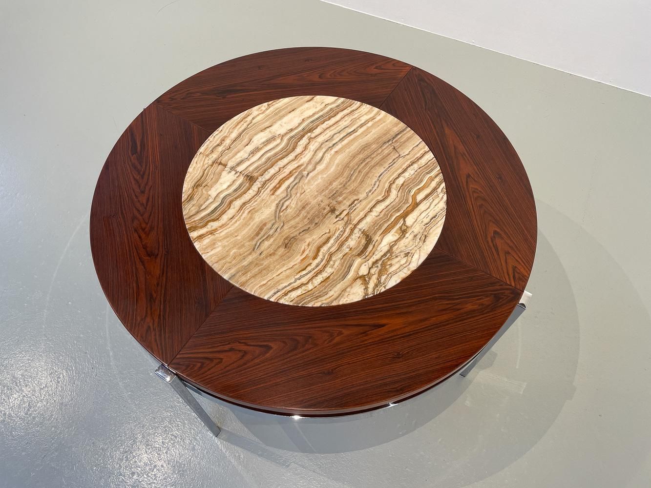 Danish Modern Round Rosewood And Marble Coffee Table By Bendixen Design, 1970s. photo for sale