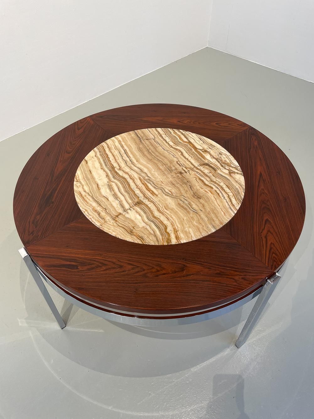 photo buy Danish Modern Round Rosewood And Marble Coffee Table By Bendixen Design, 1970s.