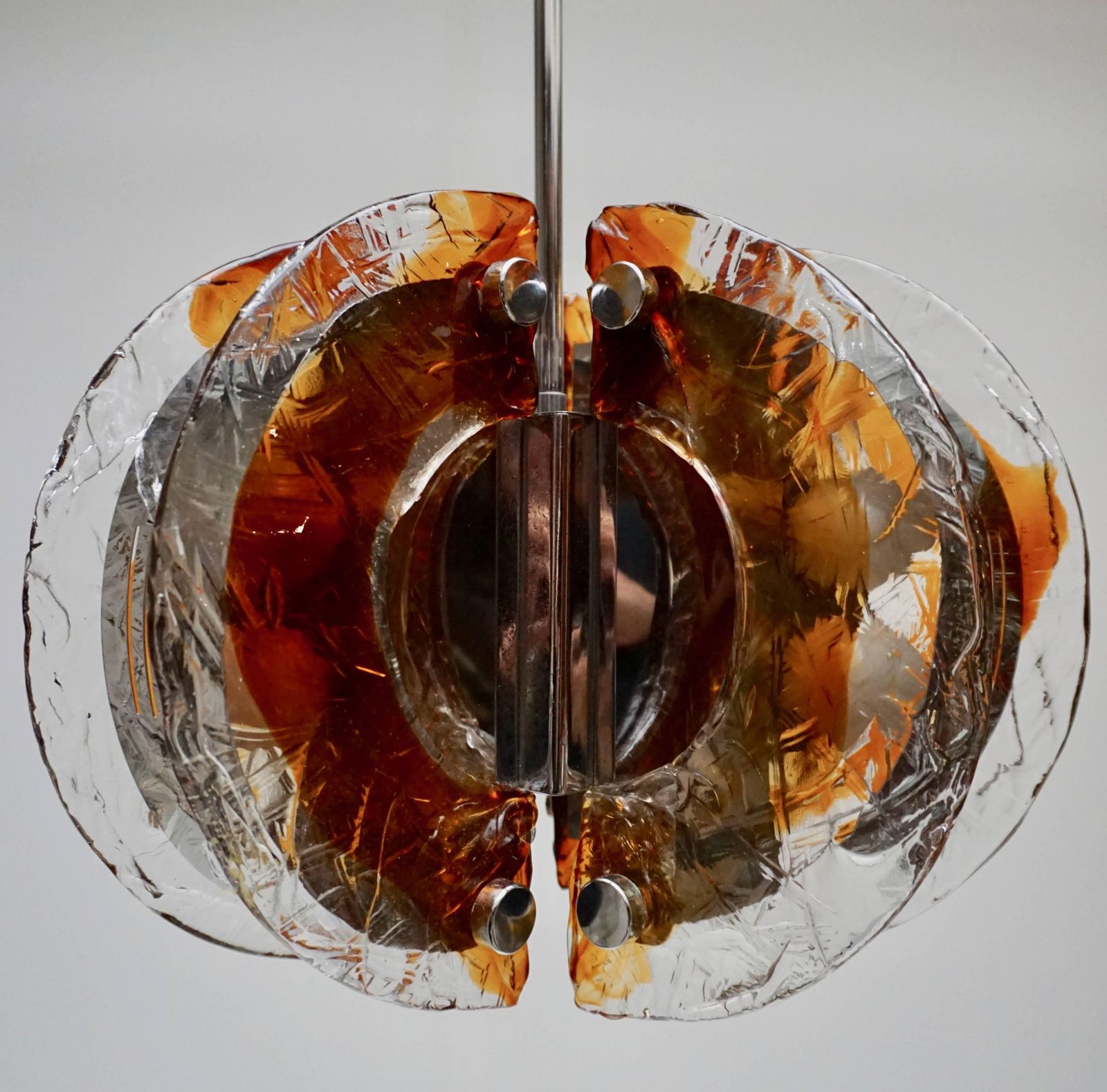 Murano Clear And Amber Glass Chandelier, Italy, 1970s photo Lighting