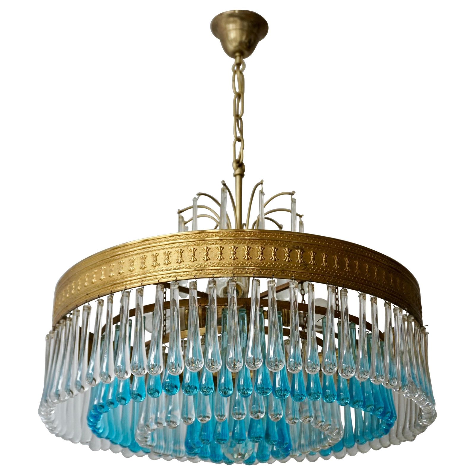 Hollywood Teardrop And Crystal Ball Chandelier With Brass And Hand Blown Glass