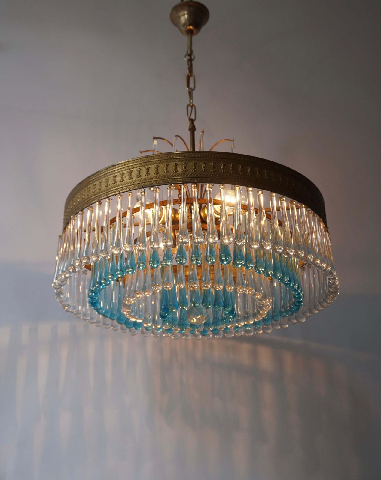 Hollywood Teardrop And Crystal Ball Chandelier With Brass And Hand Blown Glass photo Lighting