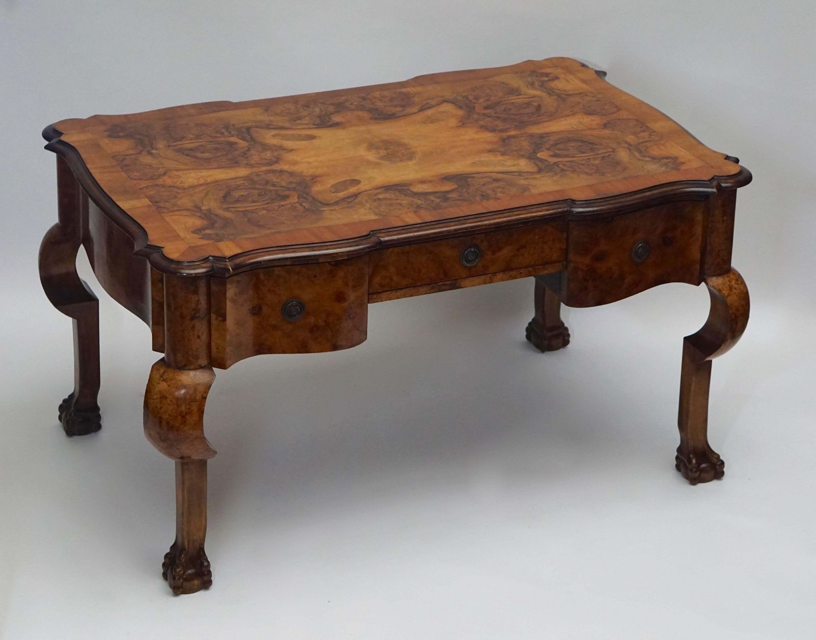 19th Century Burl Walnut Partner's Desk With Armchair photo furniture