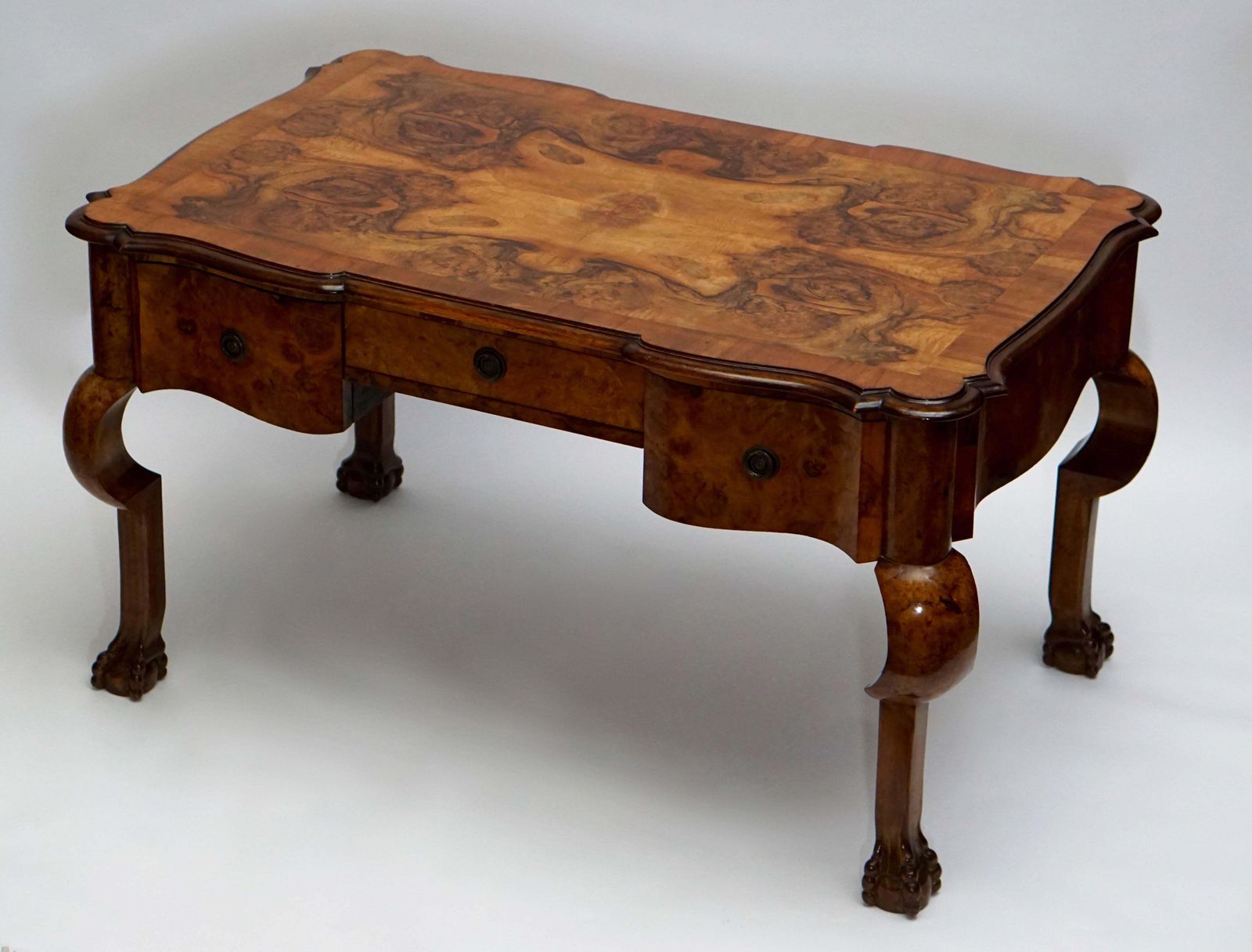 19th Century Burl Walnut Partner's Desk With Armchair photo vinterior