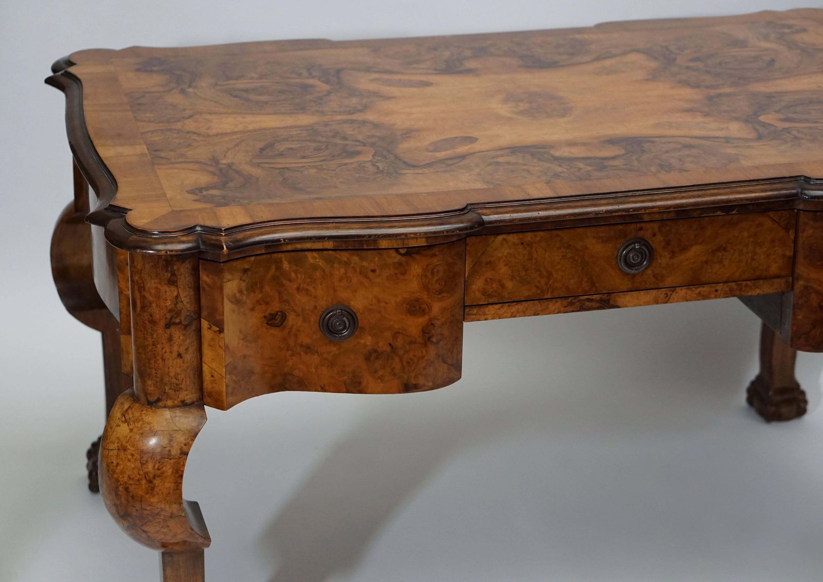 19th Century Burl Walnut Partner's Desk With Armchair photo vintage