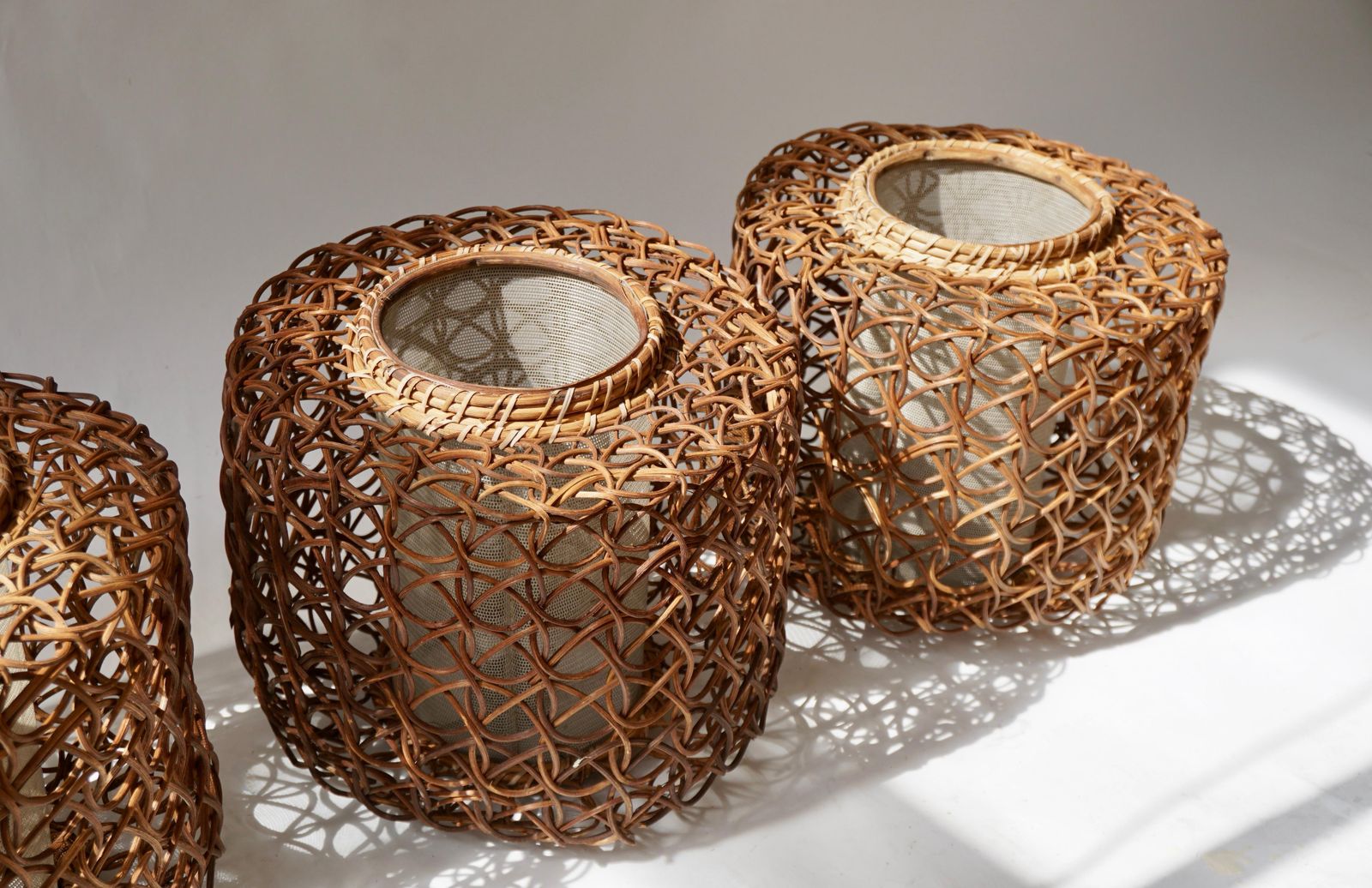 Lighting Three French 1950s Vintage Rattan Pendant Light photo