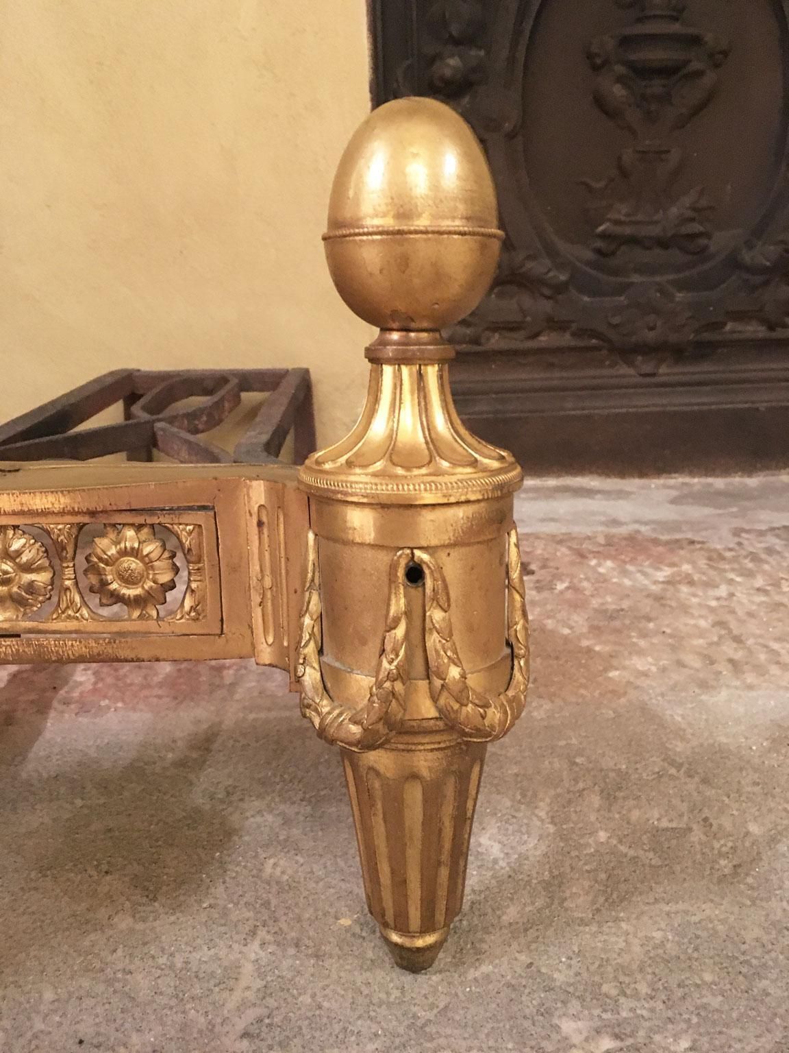 photo furniture France Mid 18th Century Pair Gilded Bronze And Iron Neclassical Andirons