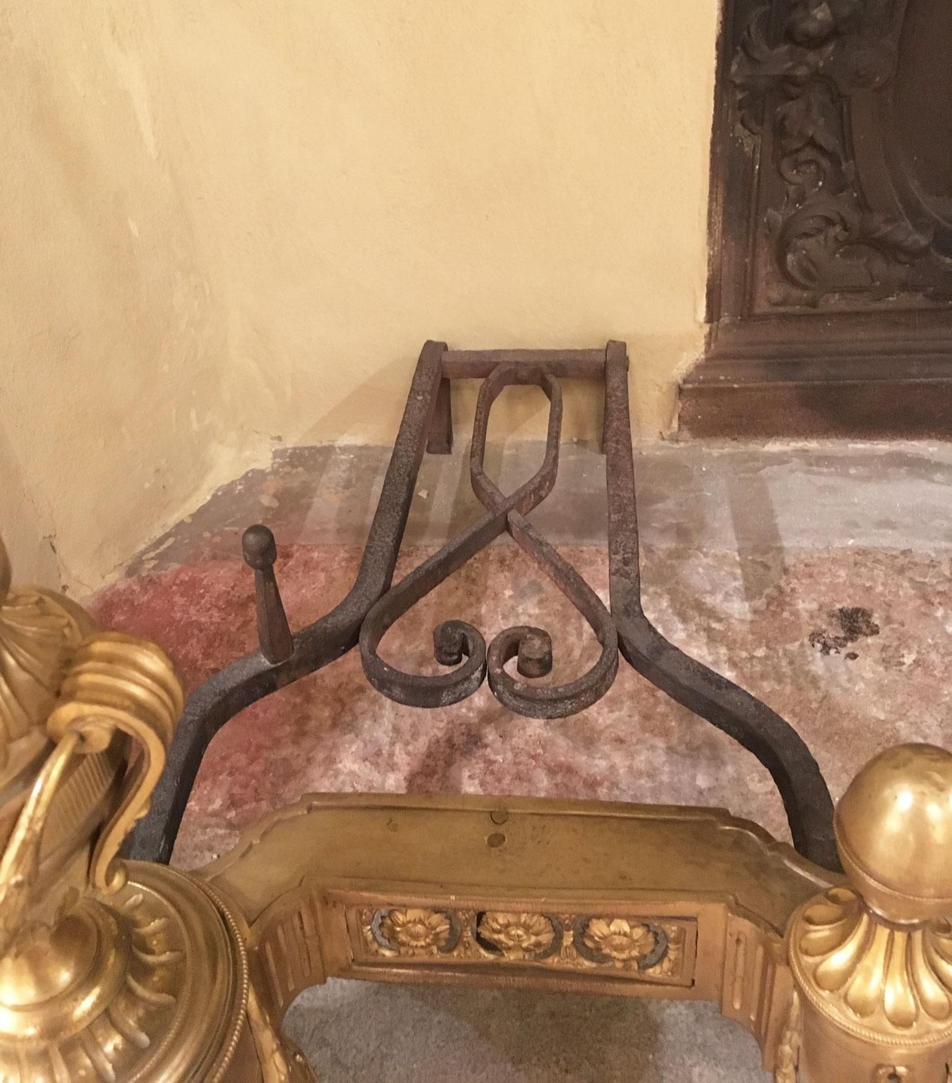 photo for sale France Mid 18th Century Pair Gilded Bronze And Iron Neclassical Andirons