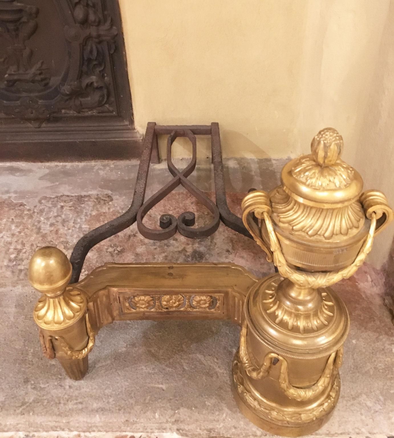 Home Fixtures France Mid 18th Century Pair Gilded Bronze And Iron Neclassical Andirons photo