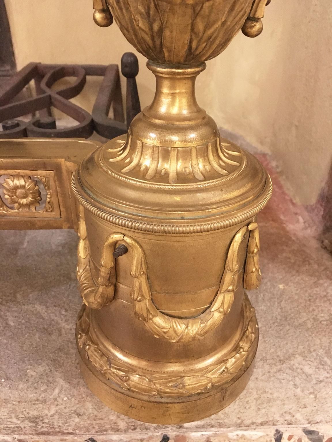 photo vintage France Mid 18th Century Pair Gilded Bronze And Iron Neclassical Andirons