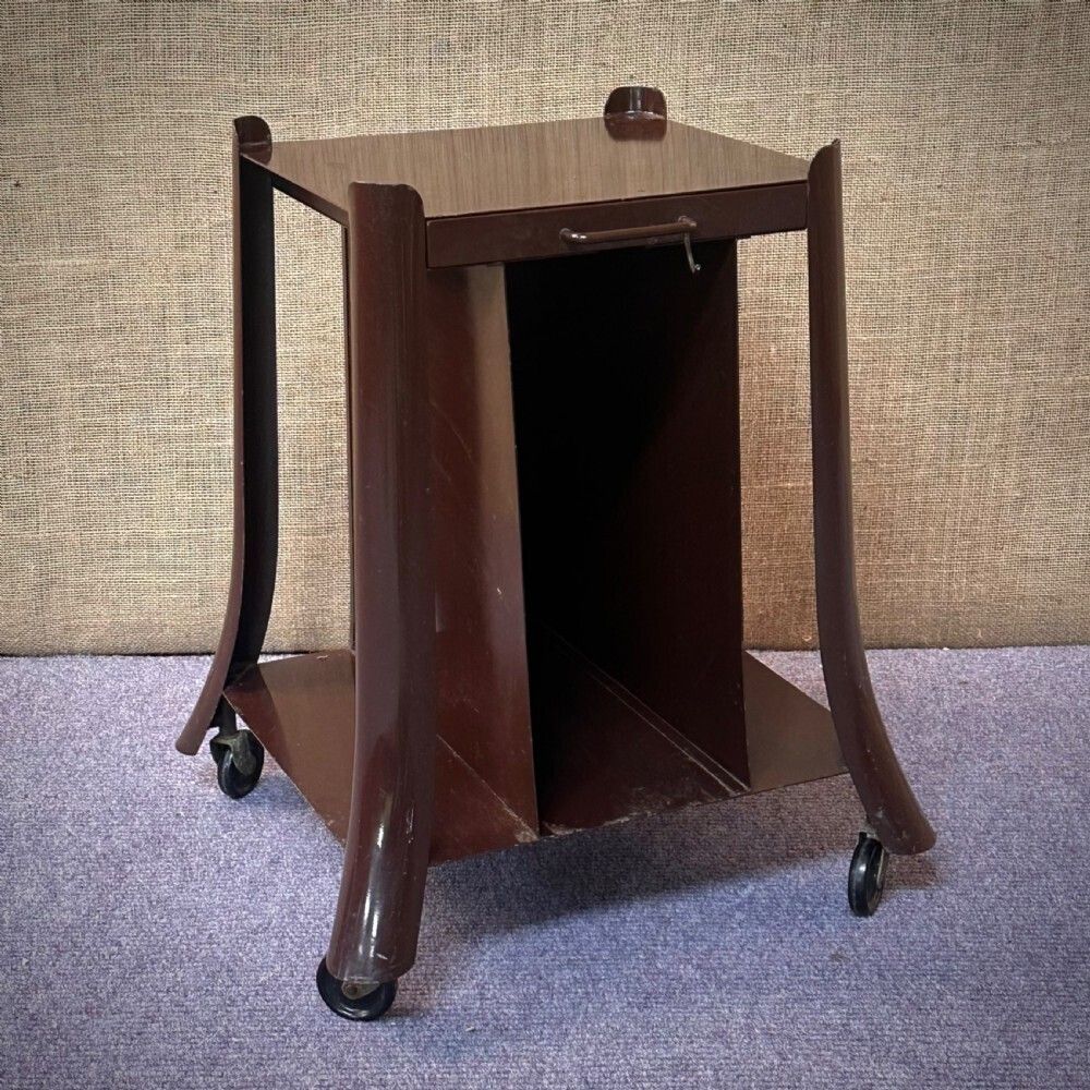 Vintage Metal Utility Telephone Table On Original Castors photo furniture