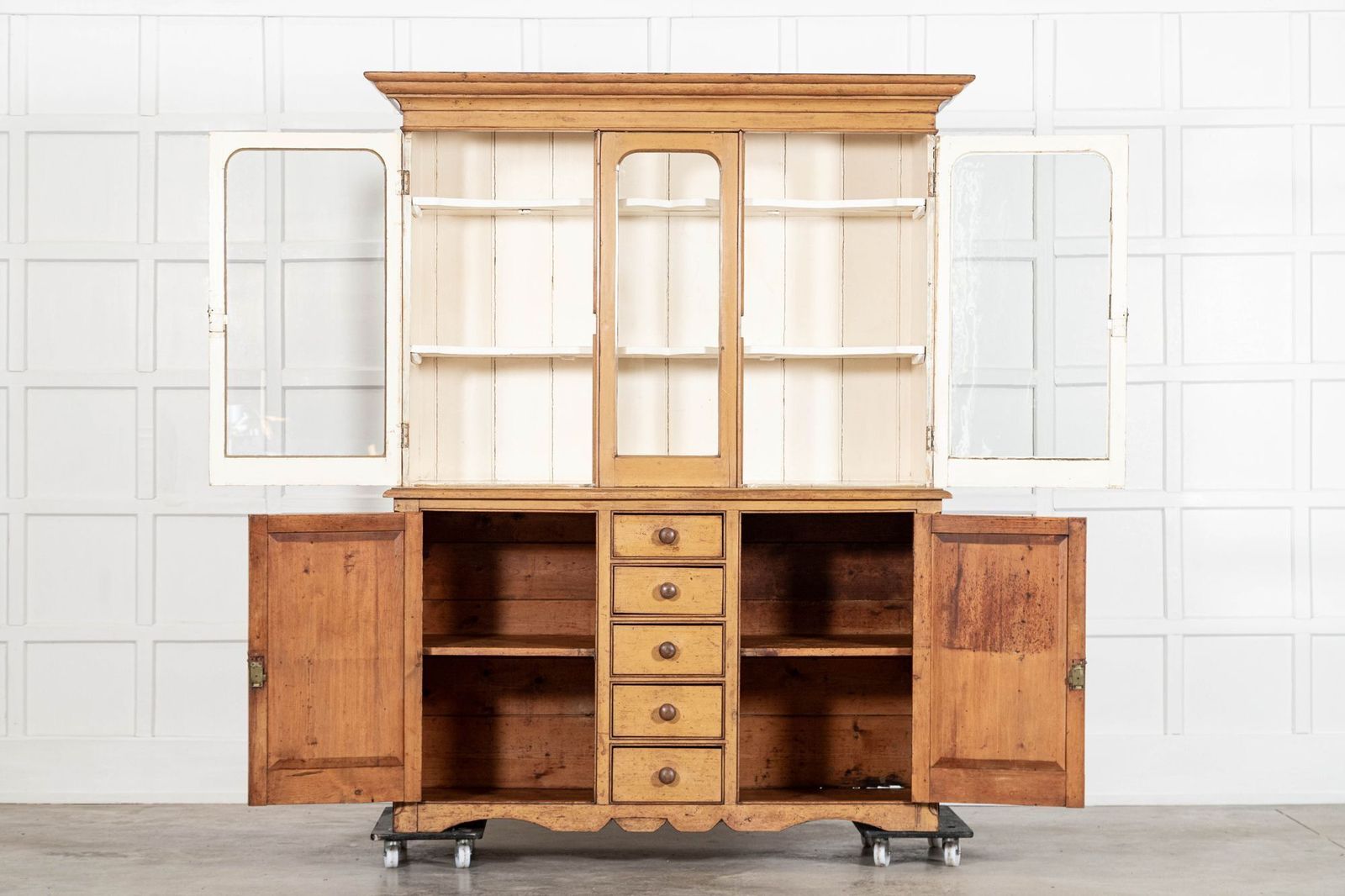 Large 19thc Painted English Pine Glazed Dresser photo for sale