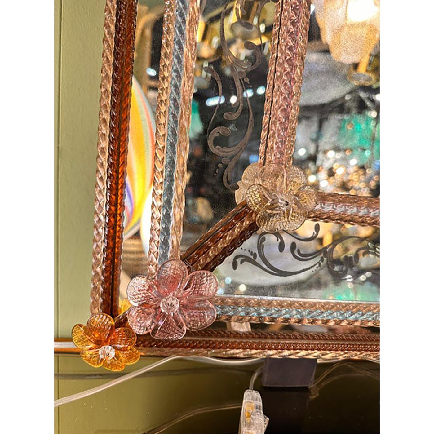 Italian Men And Women Murano Style Glass Floreal Hand Carving Mirror photo Home Decor