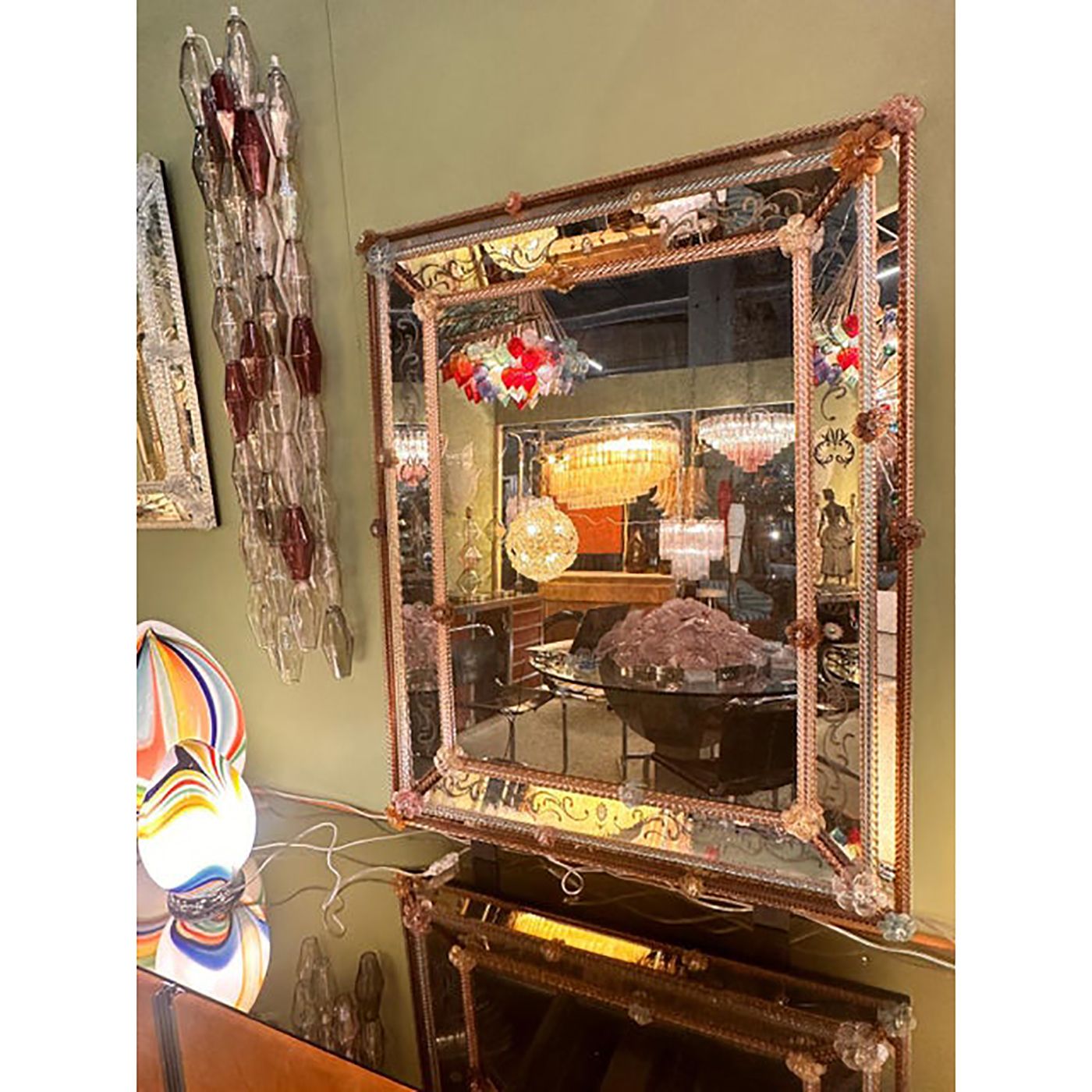 Italian Men And Women Murano Style Glass Floreal Hand Carving Mirror photo 12499.99