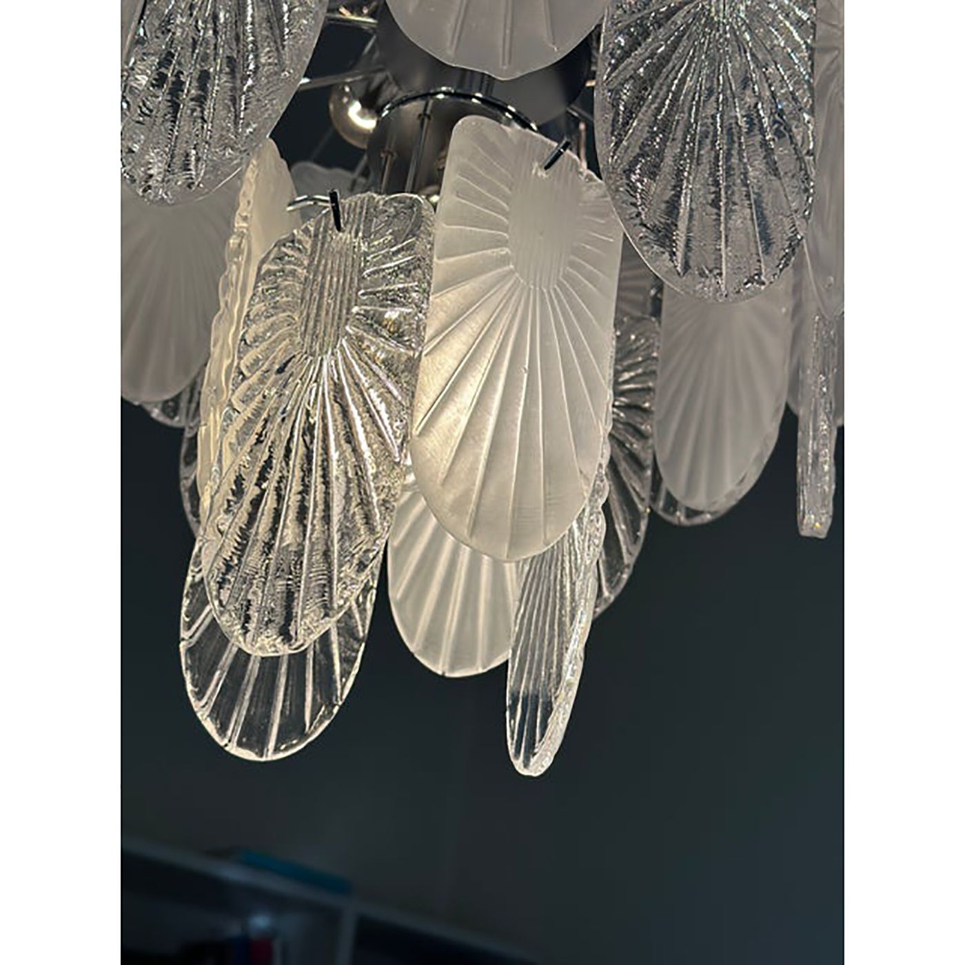 Italian Murano Style Glass Chandelier Clear And Frosted Art Deco photo vintage