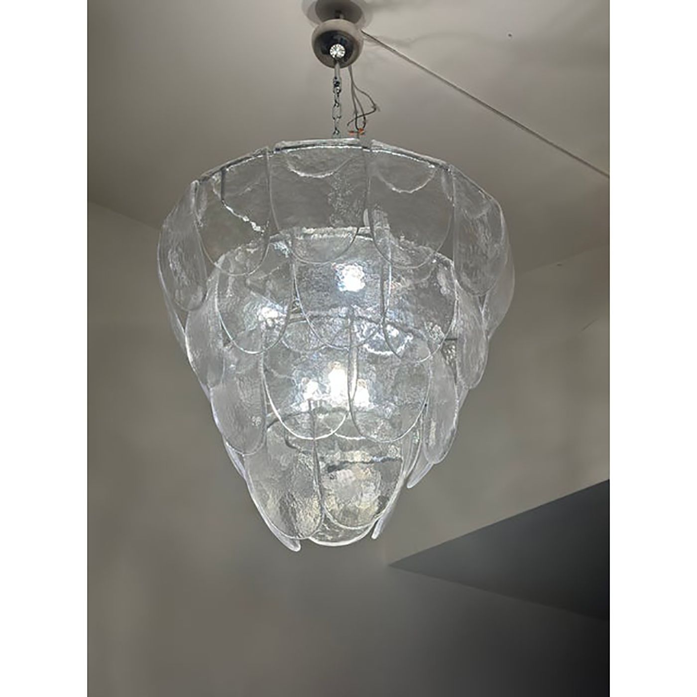Contemporary Modern Clear "Petals" Murano Style Glass Chandelier photo vinterior