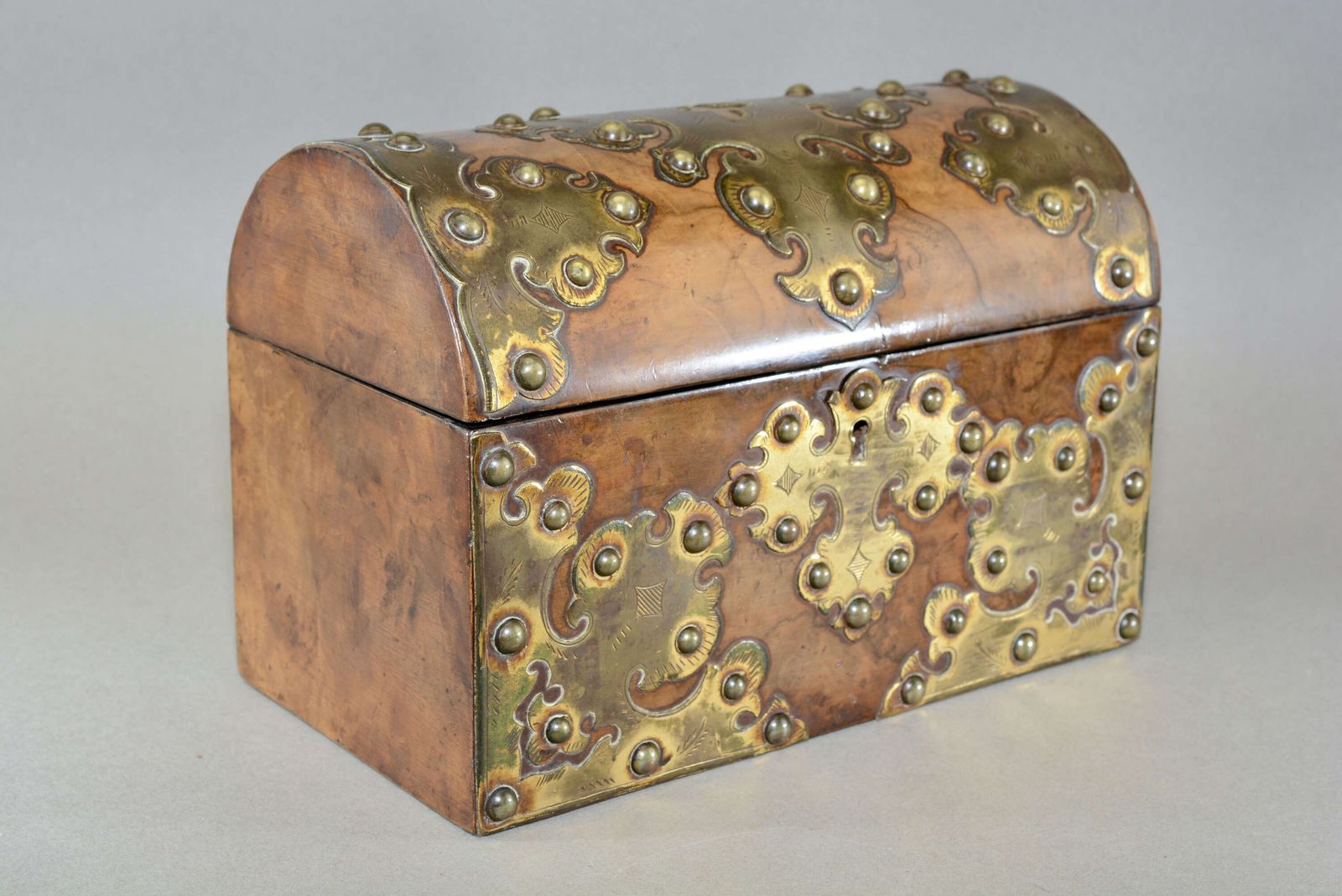 A Victorian Gothic Revival Desk Top Stationary Box. Made From Figured Walnut With Brass photo furniture