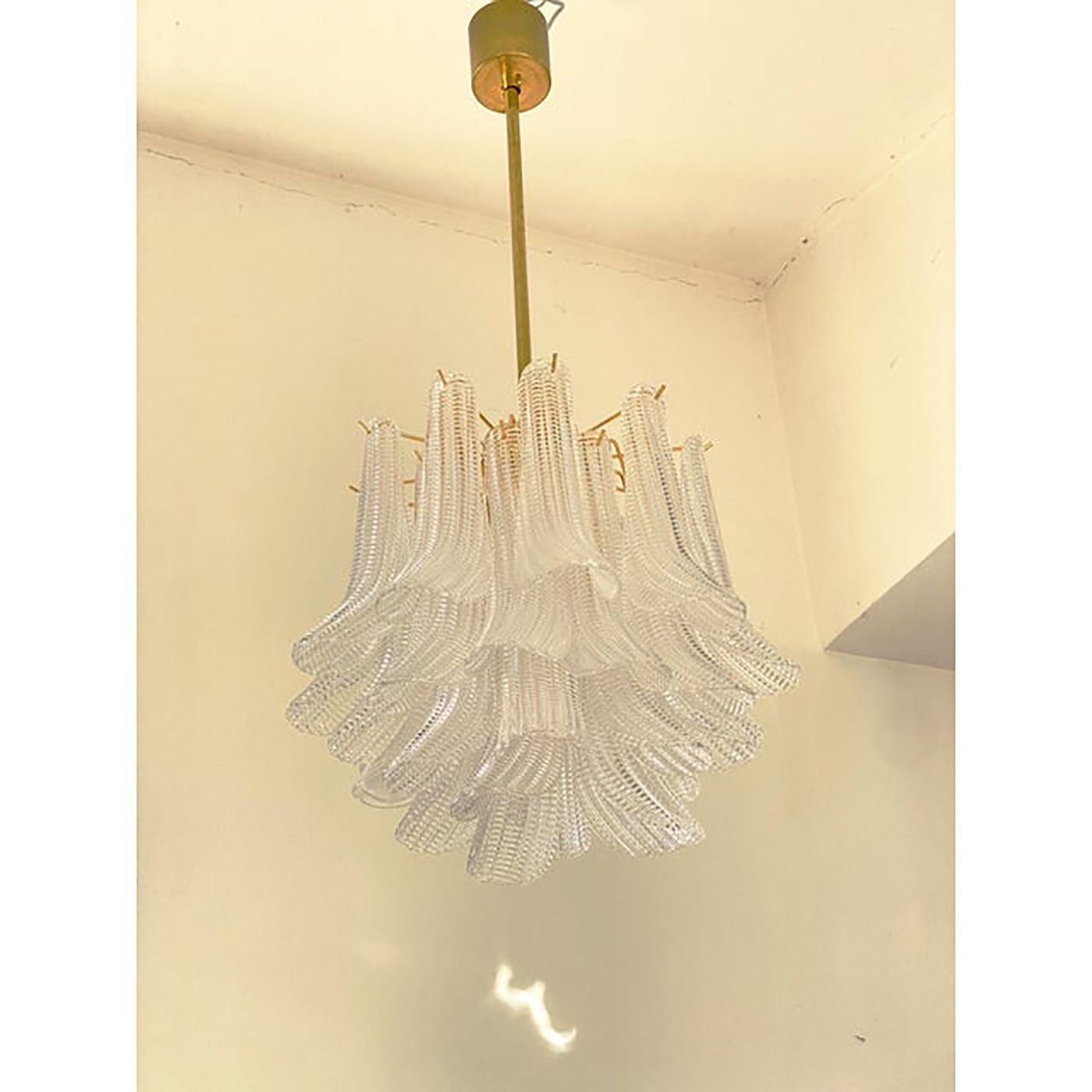 Contemporary Murano Style Glass "Sella" Chandelier With Gold 24k Metal Frame In Mazzega Style photo for sale