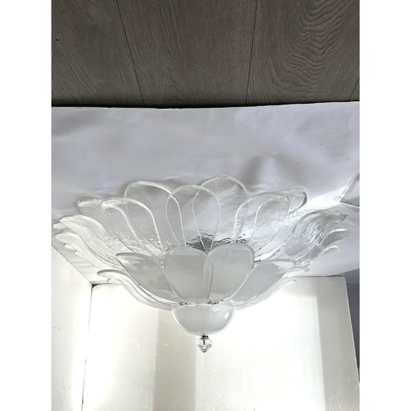 Contemporary Modern Transparent And Sanded "Petals" Murano Style Glass Flush Mount photo furniture