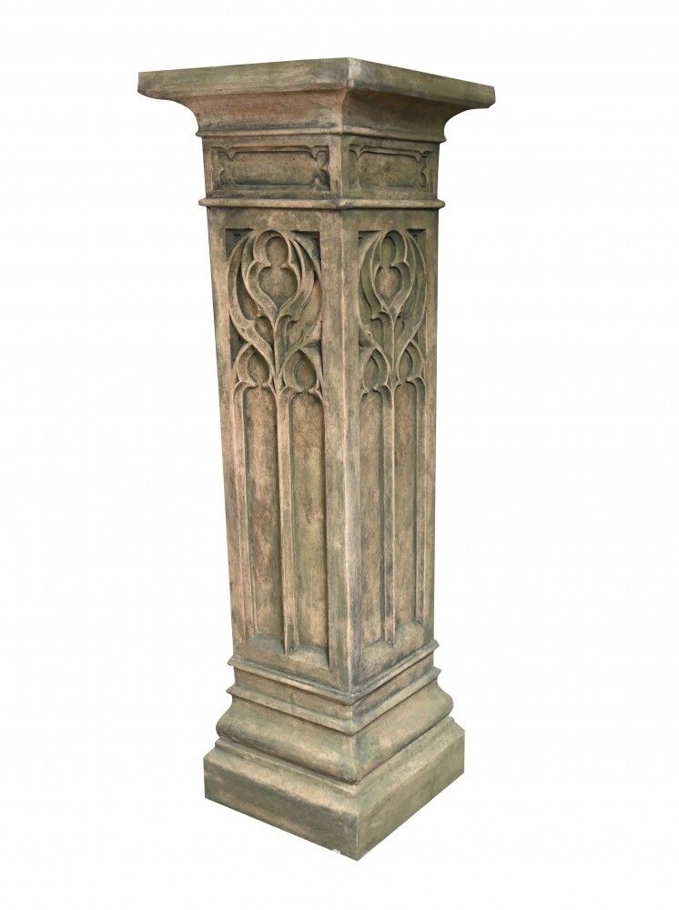 English Gothic Pedestal Column Garden Stone Table photo vinterior