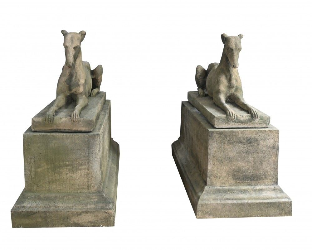 Pair Stone Garden Dogs Austin And Seeley Greyhound Whippet photo for sale