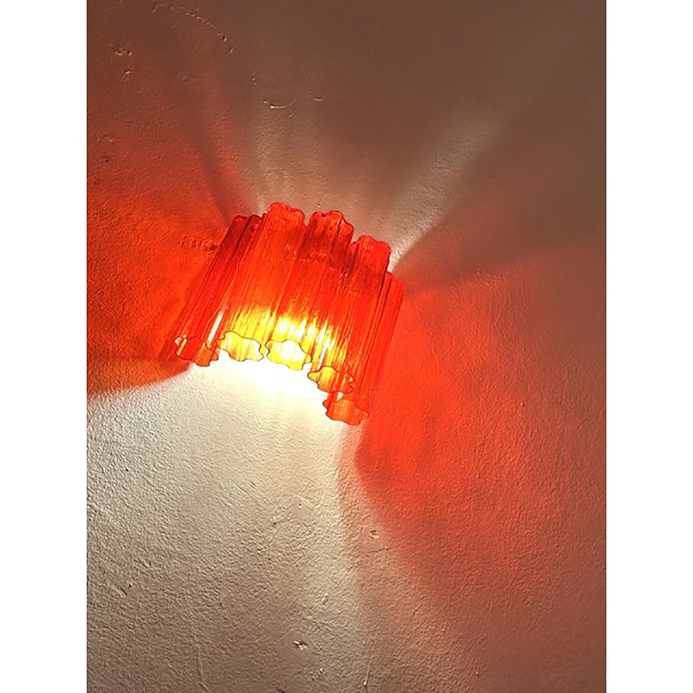 Set Of Two Contemporary Red "Tronchi" Murano Style Glass Wall Sconces In Venini Style photo Lighting