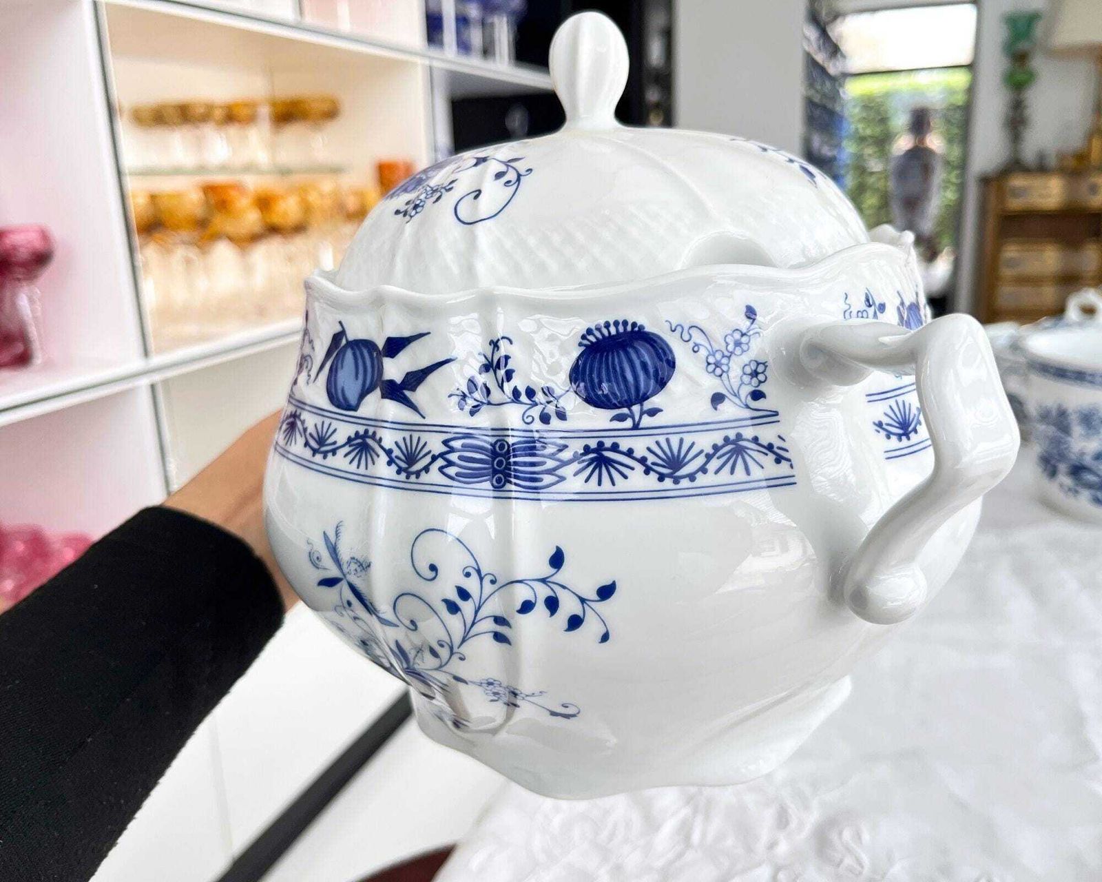 Blauw Witte Terrine | 1 Stuk | Soepterrine | Gesigneerd Bavaria photo vintage