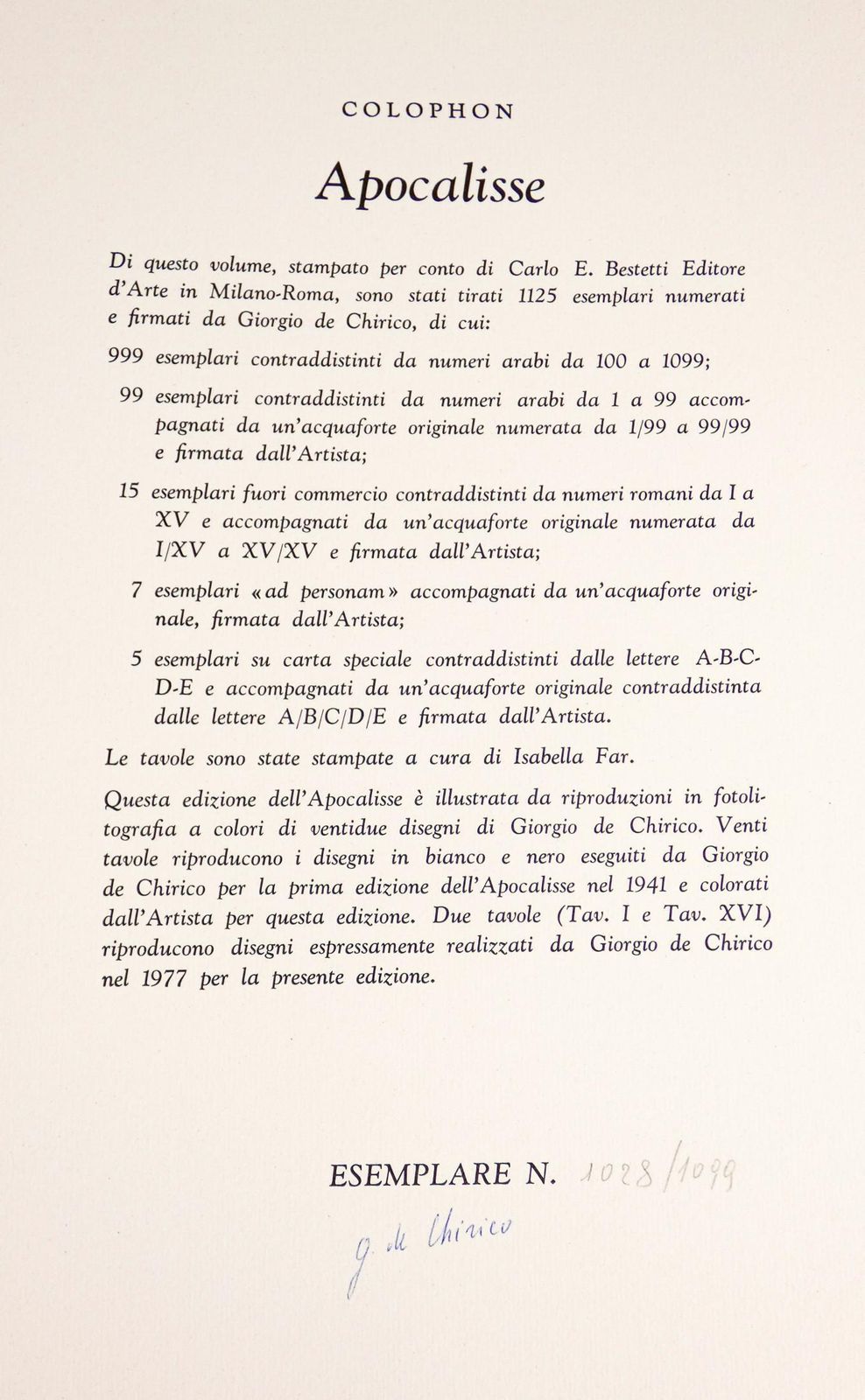Apocalypse Of S. John With 22 Drawings By Giorgio De Chirico, Autographed photo Home Decor