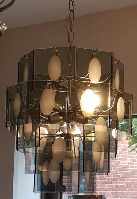 Mid Century Chandelier With Frosted Glasplates And Relief photo furniture